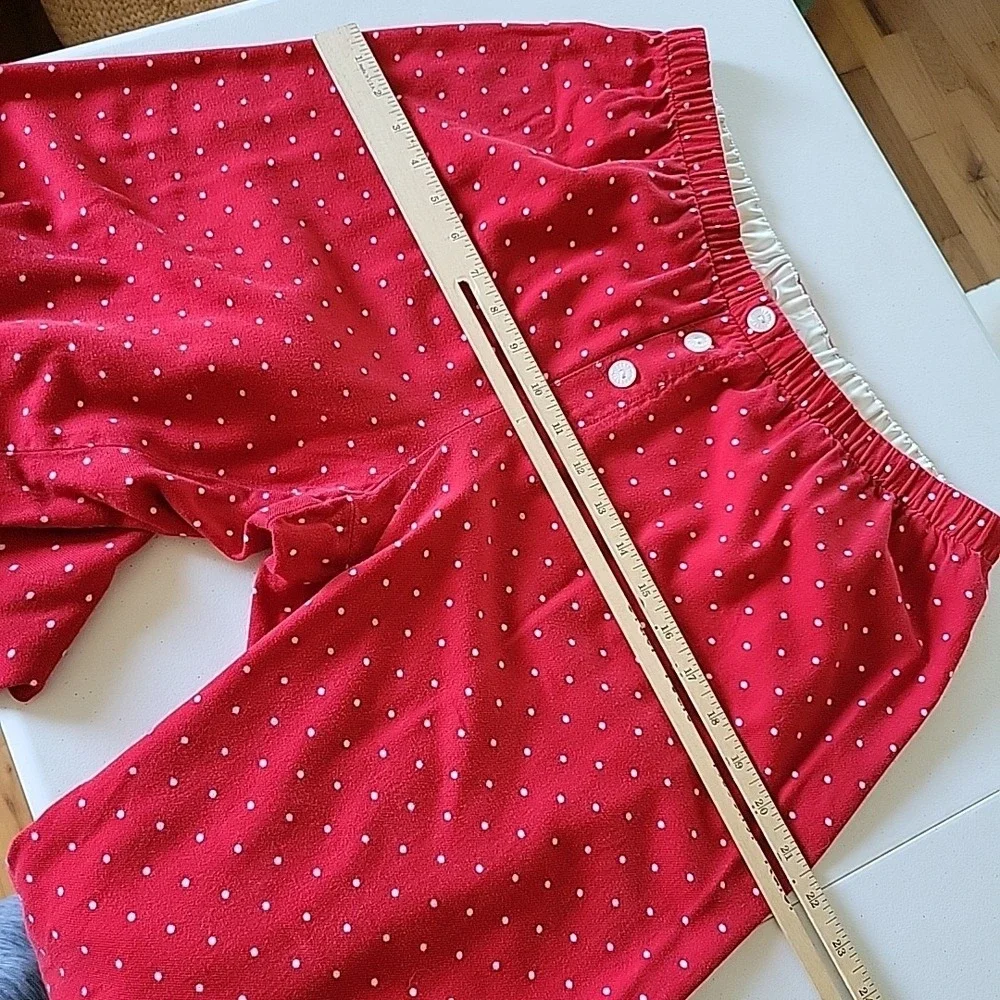 Lands End Flannel Pajama Pants Medium Red Polka Dot Casual Lounge Preppy Relaxed
